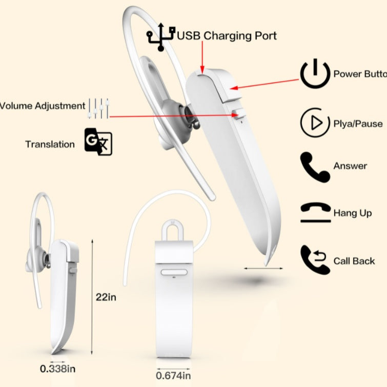 White Language Translator Earbuds 25 Languages Online Instant Translation US