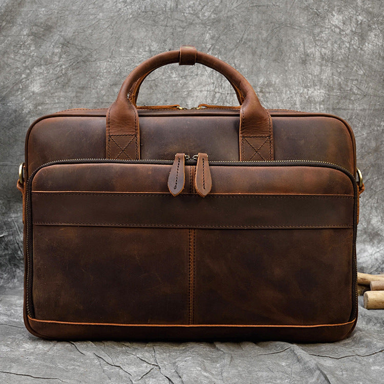Vintage Men's Briefcase Genuine Leather Business Commuter Bag Crazy Horse Leather Pi-Mart