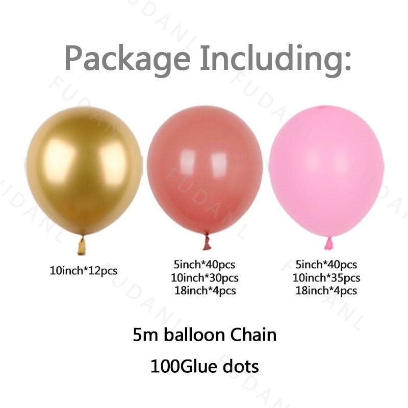 167Pcs Retro Pink Balloons Arch Kit Gold Latex Balloons For Wedding Anniversary Birthday Party Decoration Girl Birthday Party Decoration