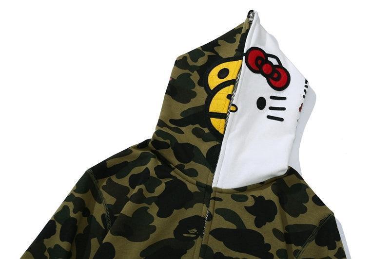 BAPE Sanrio Milo Hello Kitty Split Face 1st Camo Full Zip Hoodie A Bathing Ape Green Banlieue91