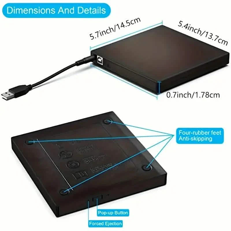 External CD/DVD Drive – USB 3.0 Slim Portable CD-RW/DVD-RW Burner for PC & Laptop