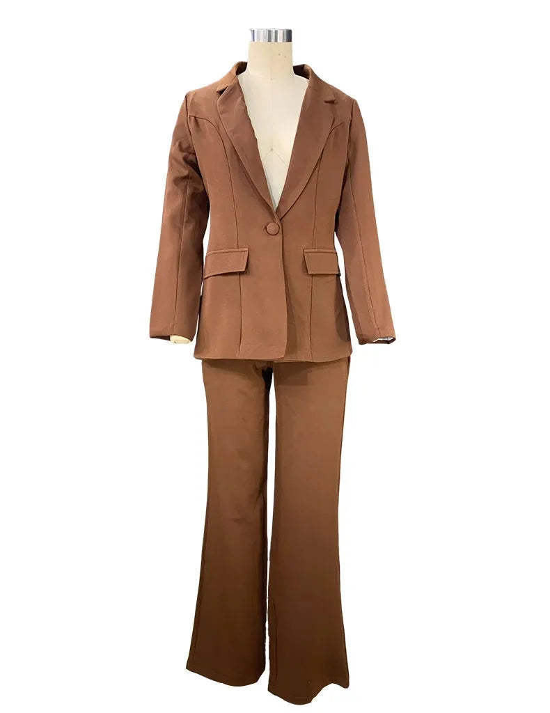 Women's Professional Blazer & Trousers Suit Set – Long Sleeve, Full Length FitiqueFit