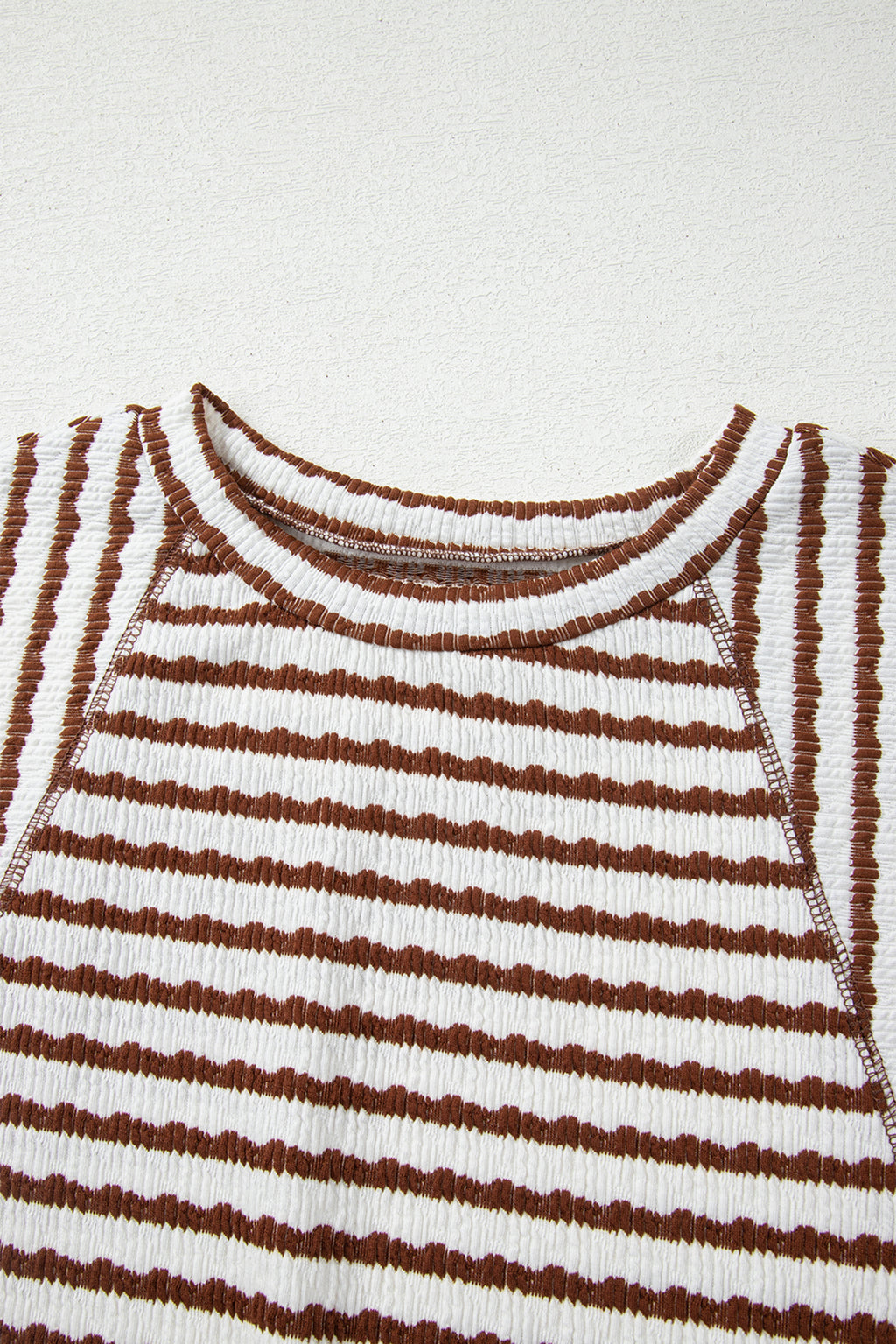 Sky Blue Stripe Textured Knit Split Hem Half Sleeve Loose Top