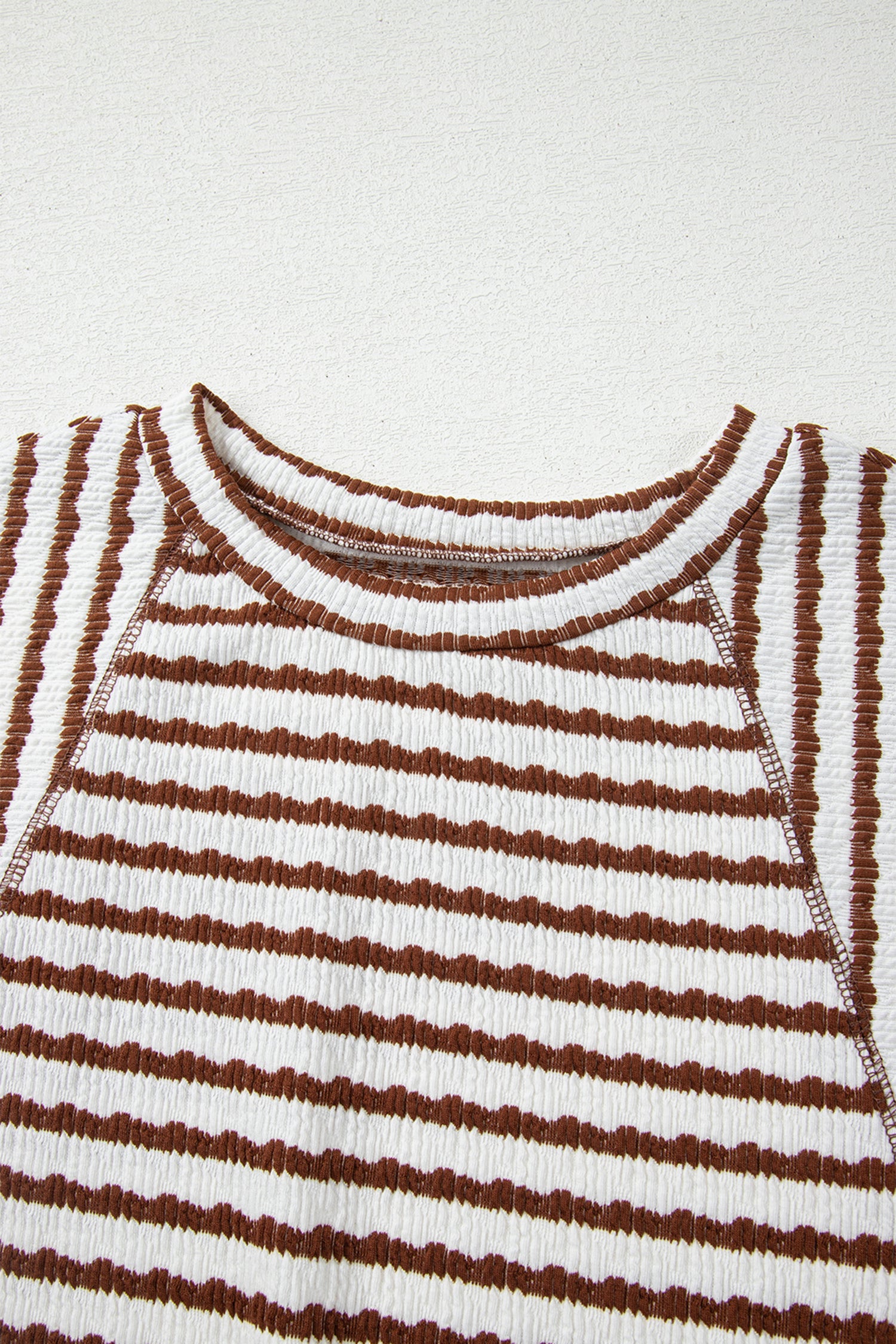 Sky Blue Stripe Textured Knit Split Hem Half Sleeve Loose Top