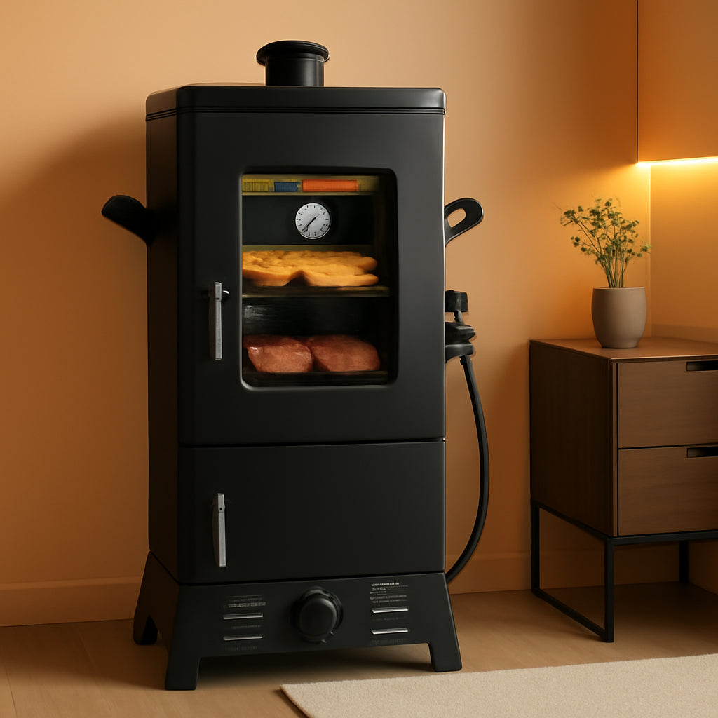 Vertical Propane Smoker With Black Industrial Cover