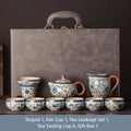 Blue and white rice yellow Ru kiln Kung Fu tea set household ceramic teapot