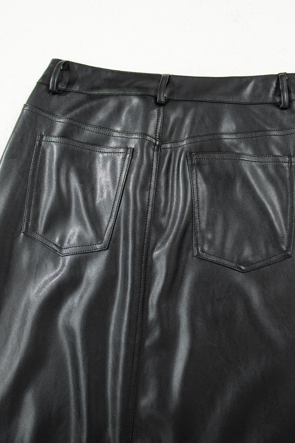 Black Faux Leather Side Slit Maxi Skirt Shewin