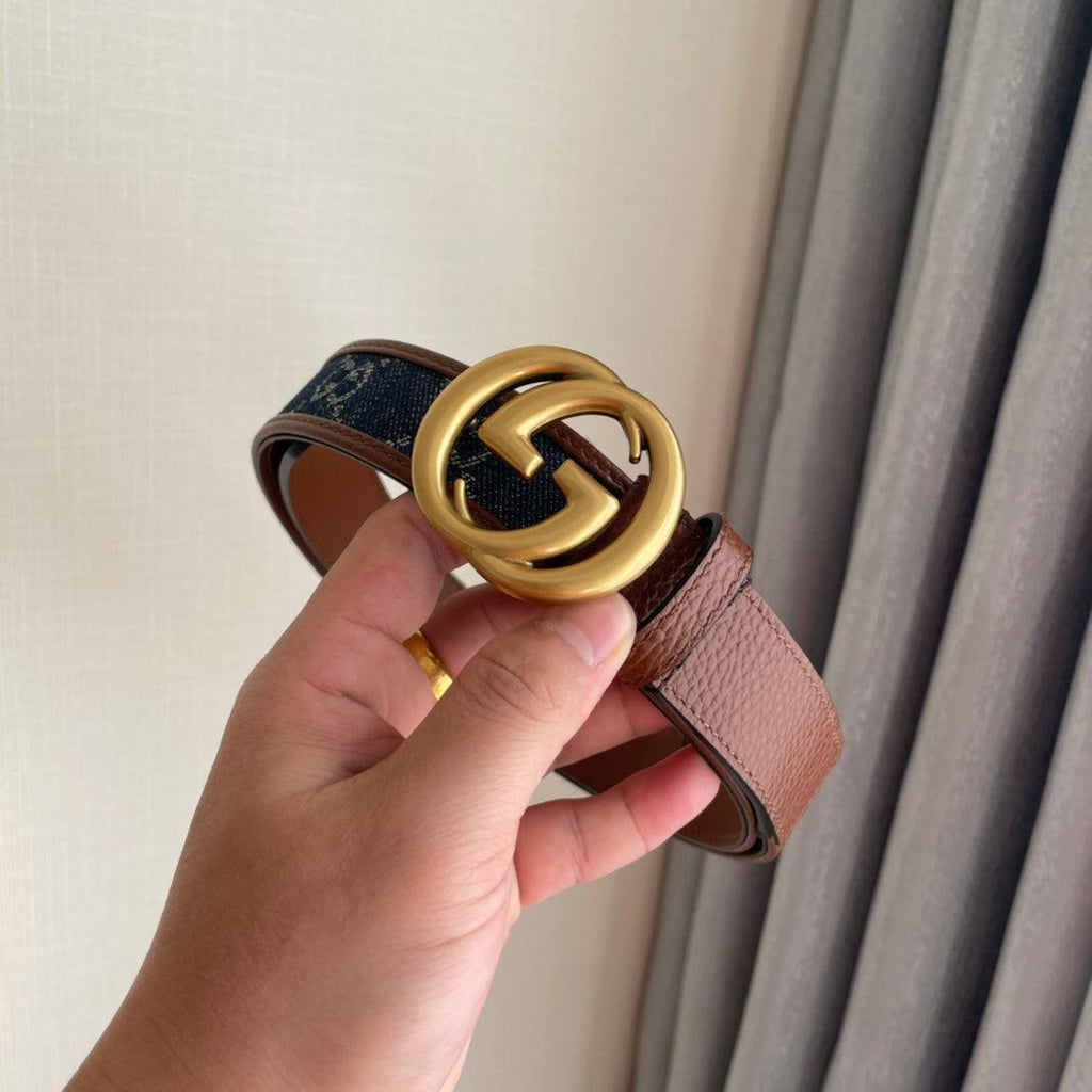 GUCCI Embellished coated-canvas and leather belt 'Brown/Blue' Banlieue91