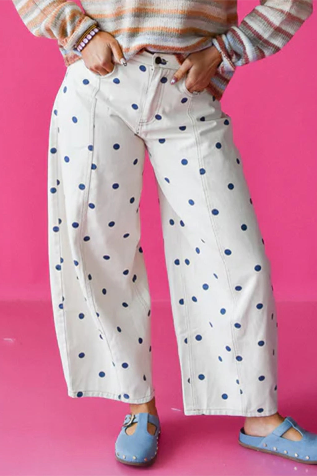 Brown Tailored Seam Polka Dot Print Barrel Casual Jeans
