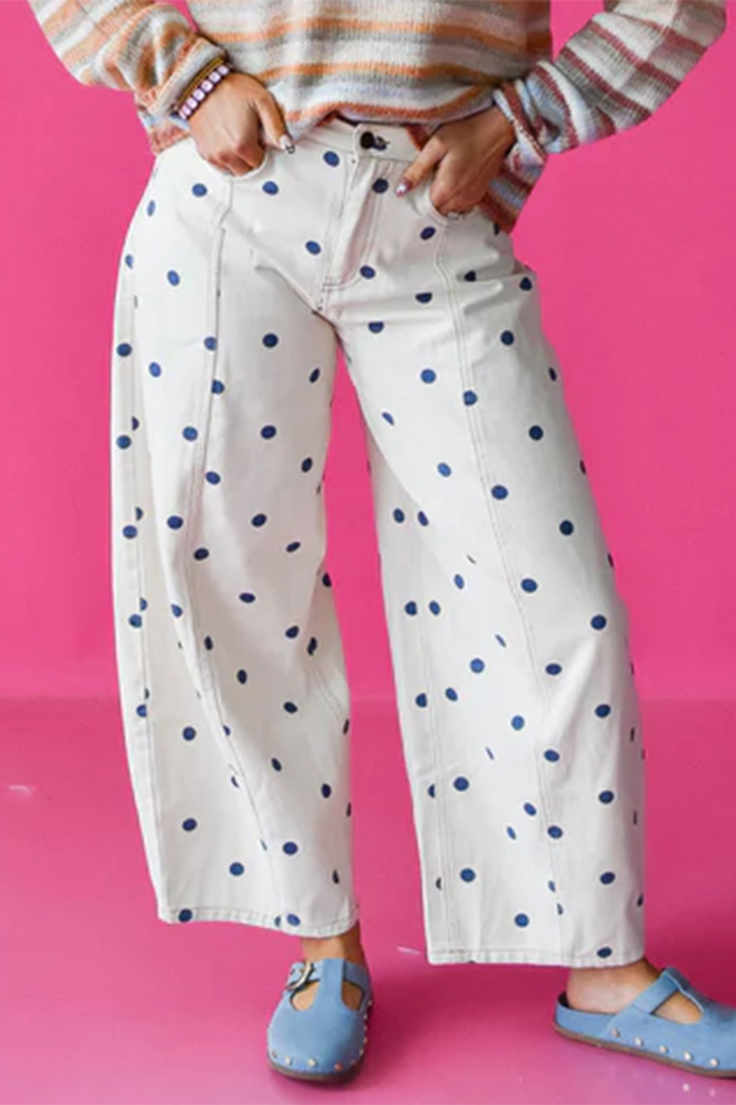 Brown Tailored Seam Polka Dot Print Barrel Casual Jeans