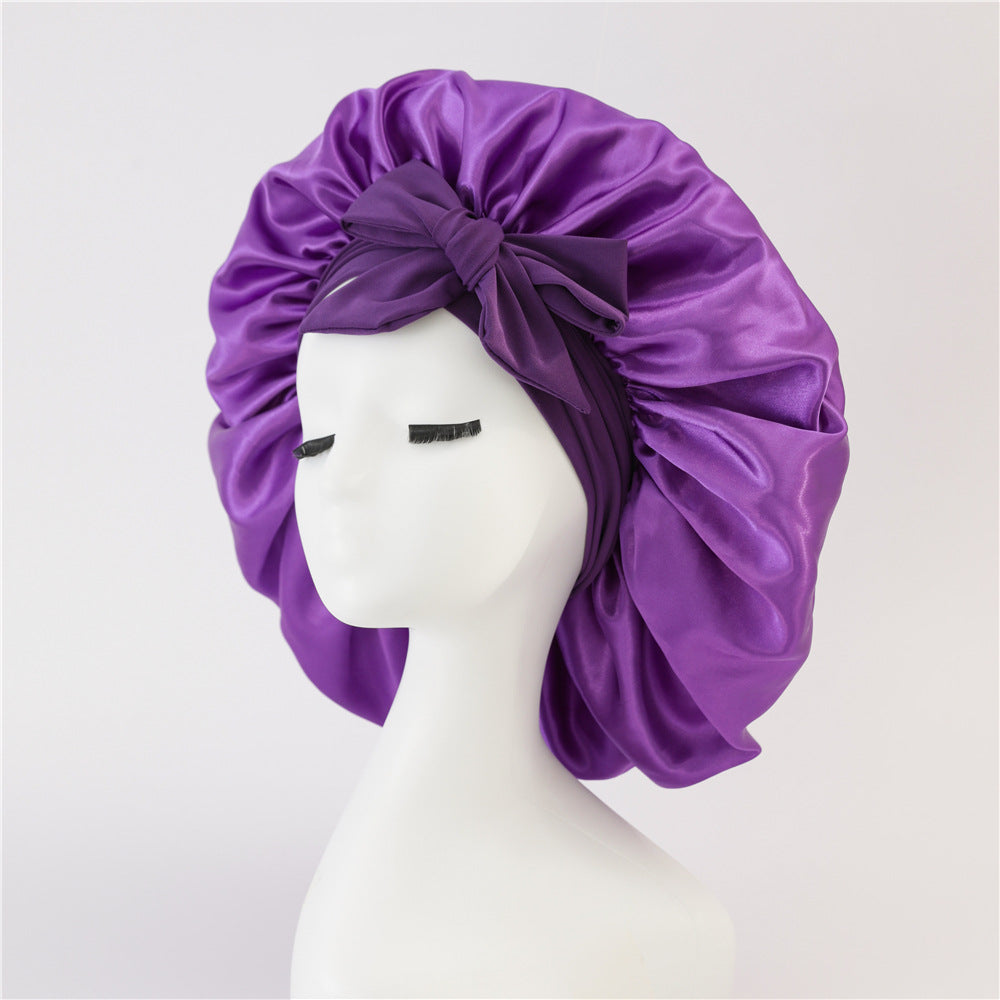 Elastic ribbon bow color Ding round hat solid color night cap wide-brimmed beauty hairdressing head scarf hat V.I.P Digital Presence