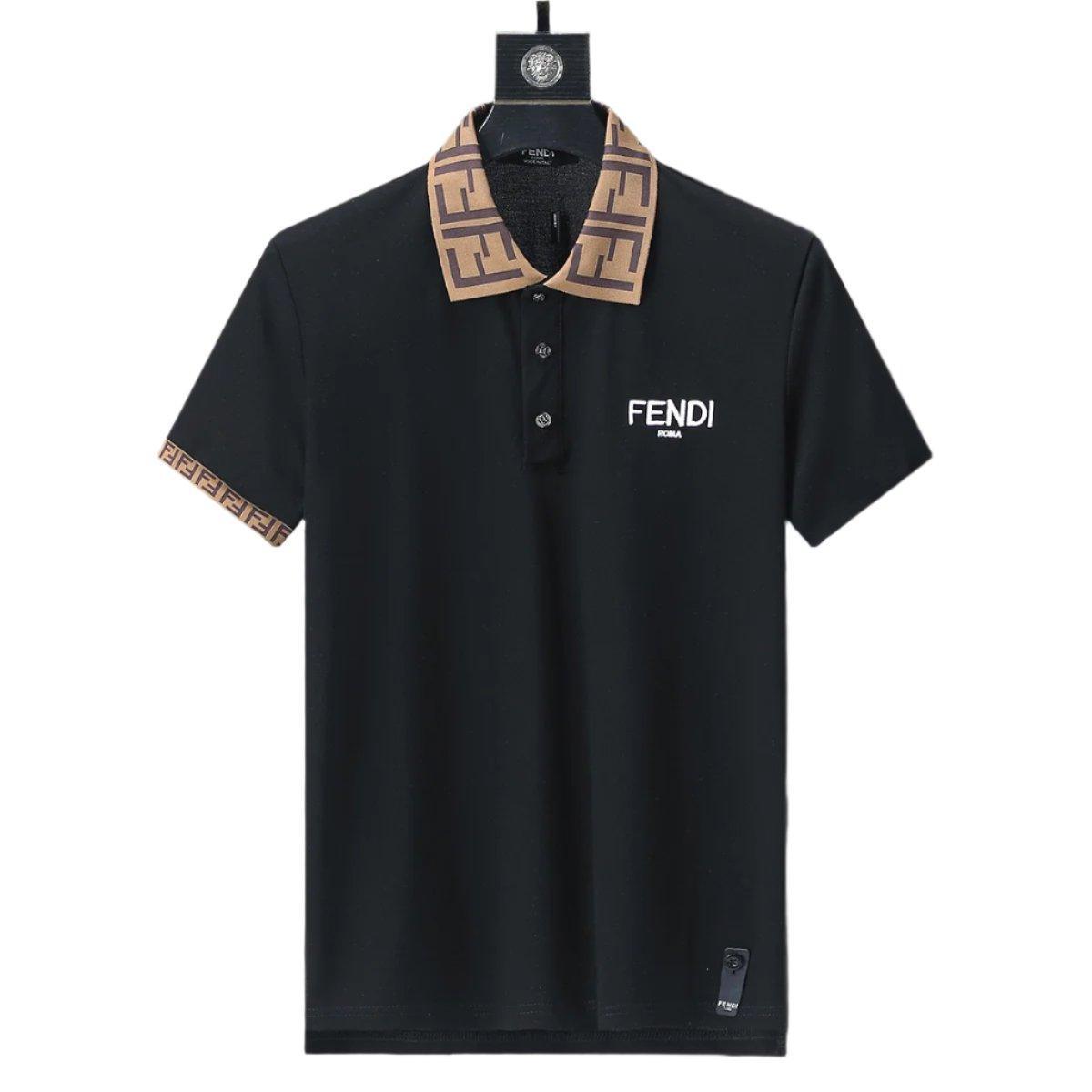 Fendi Black T-shirt with Collar Banlieue91