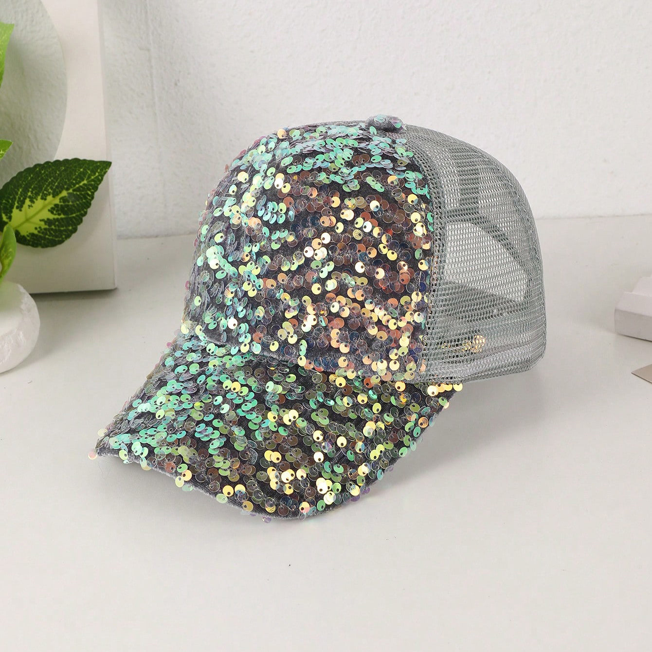 Sequin-Embroidered Mesh Baseball Cap with Sunshade – Breathable Trendy Hat FitiqueFit