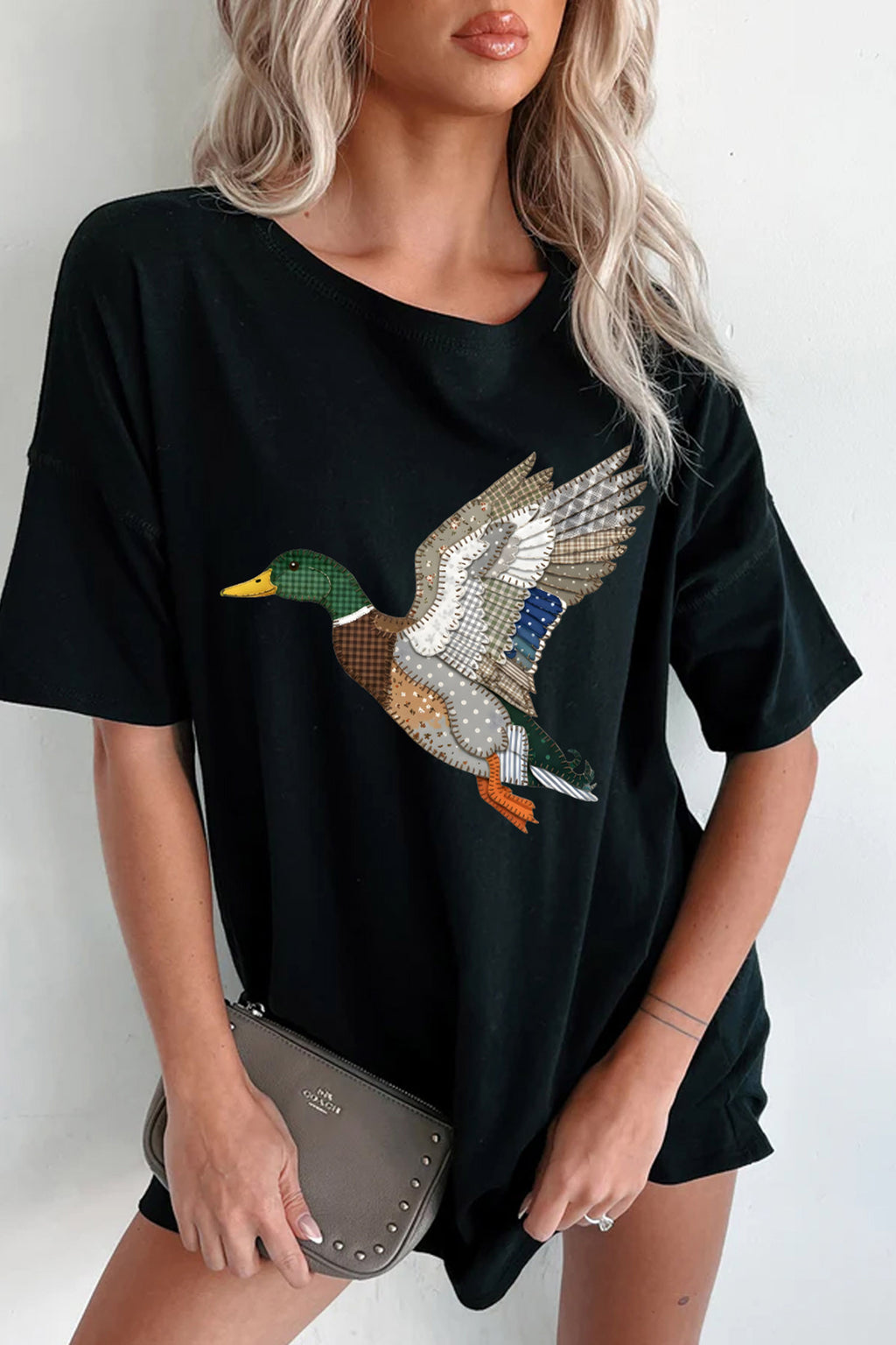 Black Western Mallard Duck Print Oversized Tunic Tee