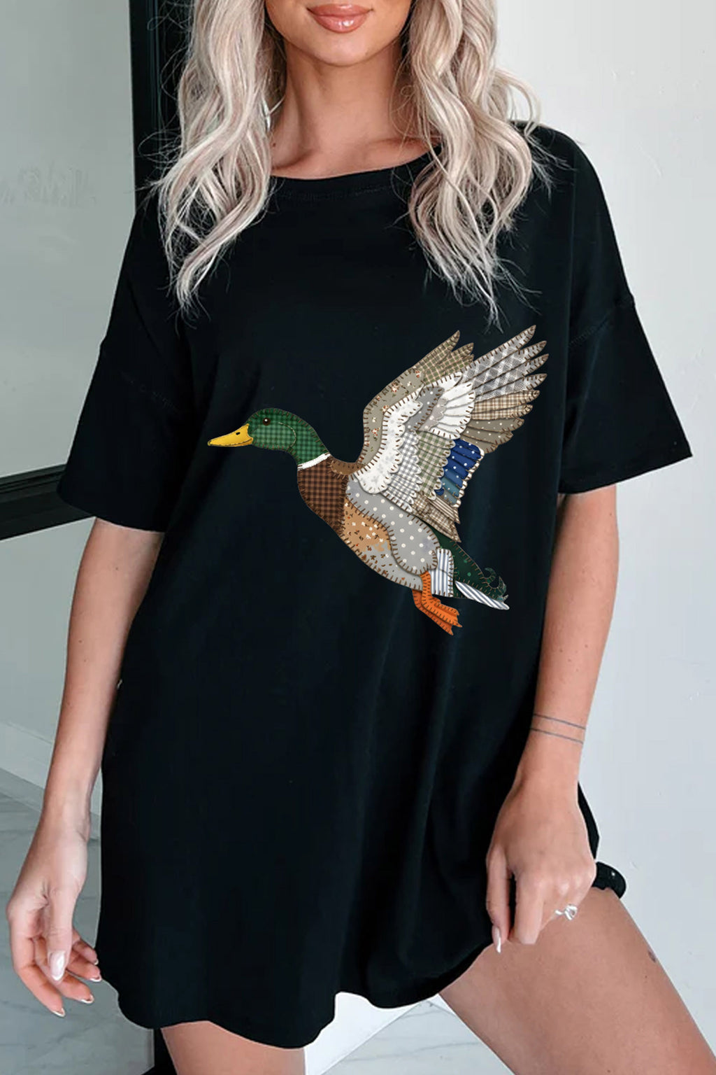 Black Western Mallard Duck Print Oversized Tunic Tee