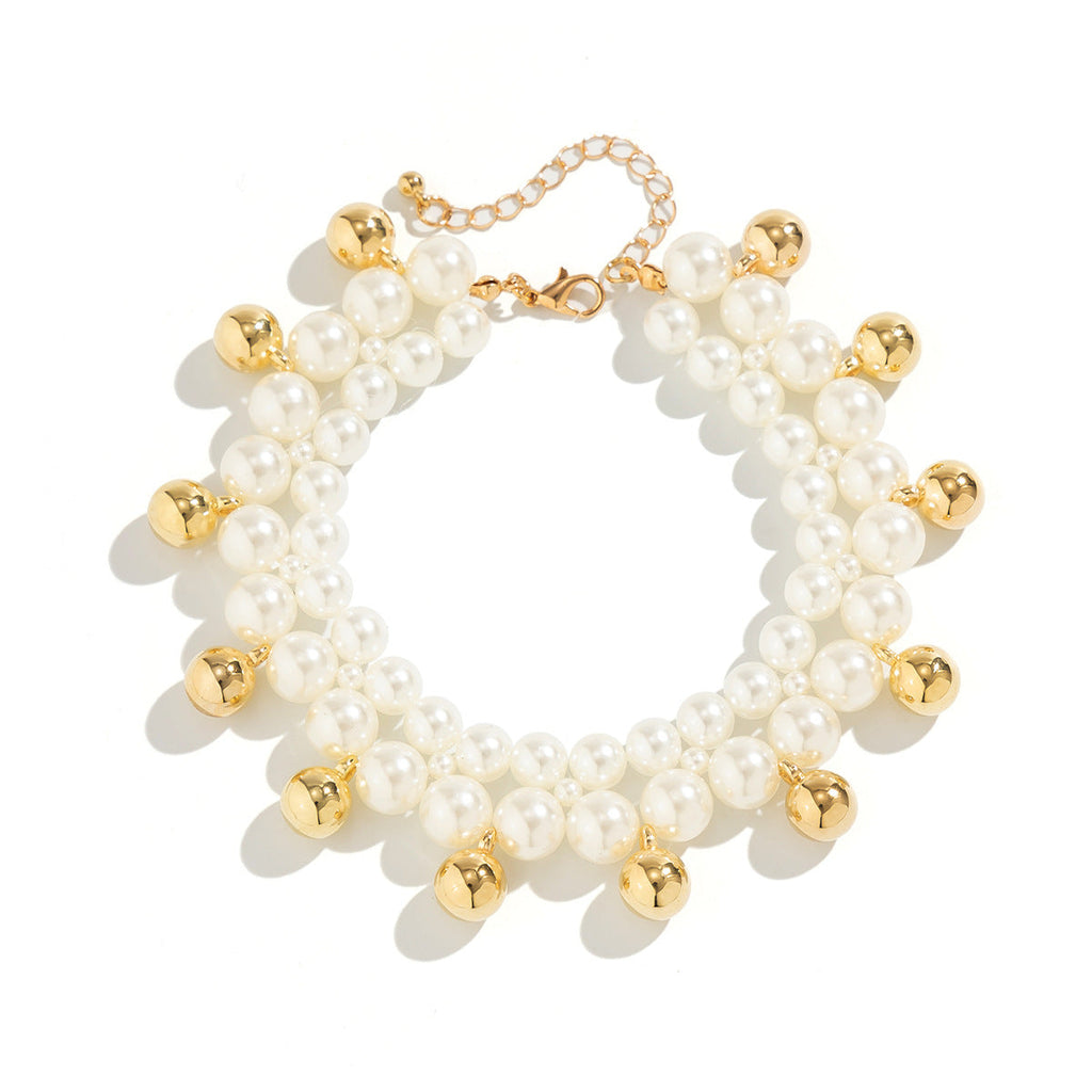 Vacation style beach imitation pearl ankle chain women's simple double-layer CCB round bead bead Anklet foot decoration
