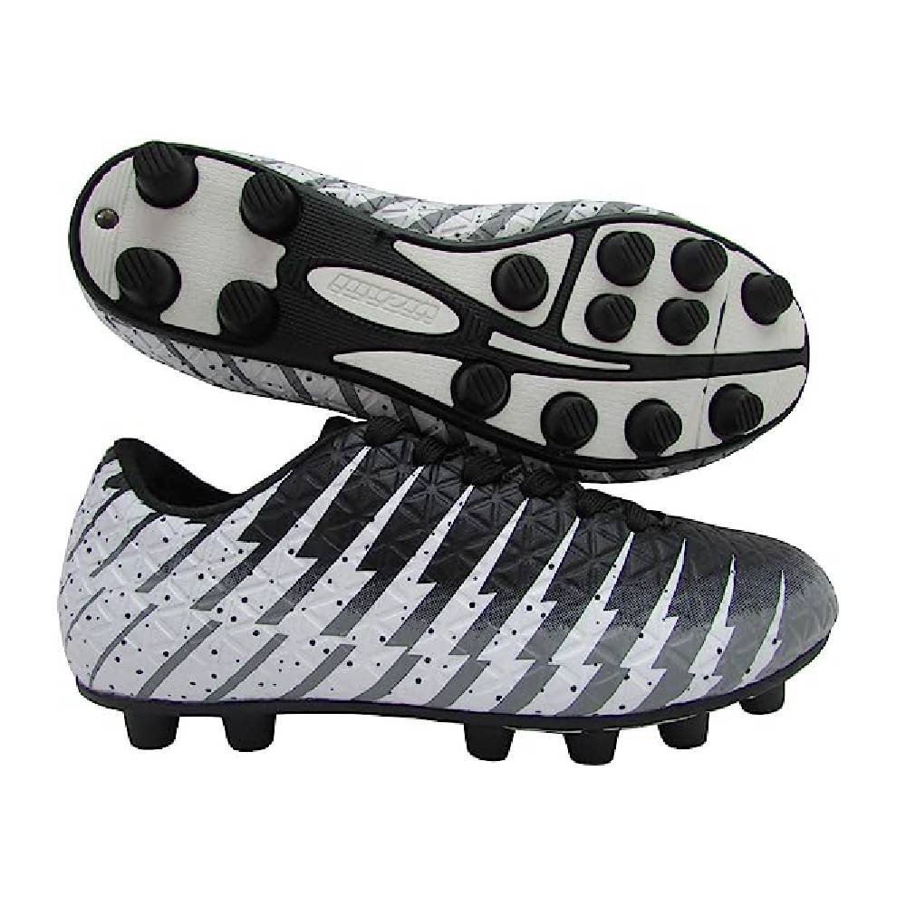 Kids Firm Ground Soccer Cleats – Black/White/Silver