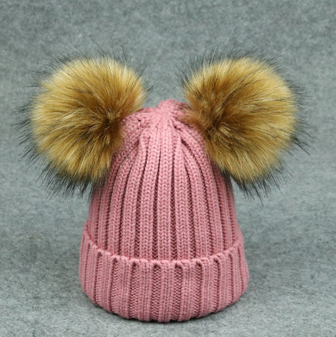 Modern Trend Children's Winter Toddler Baby Kids hat Cap With Two Double Pompom Ears Funny Hat Stevvex
