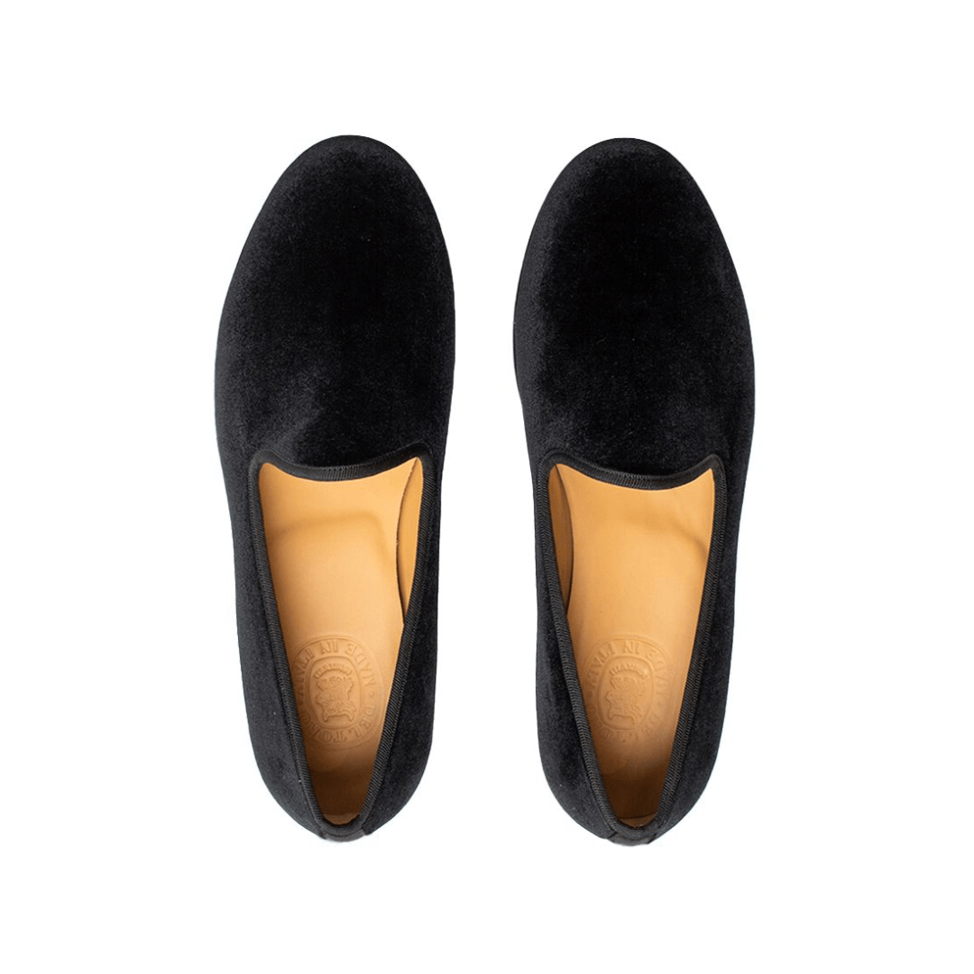Men's Black Velvet Slipper II With Black Grosgrain Stripe Del Toro Shoes