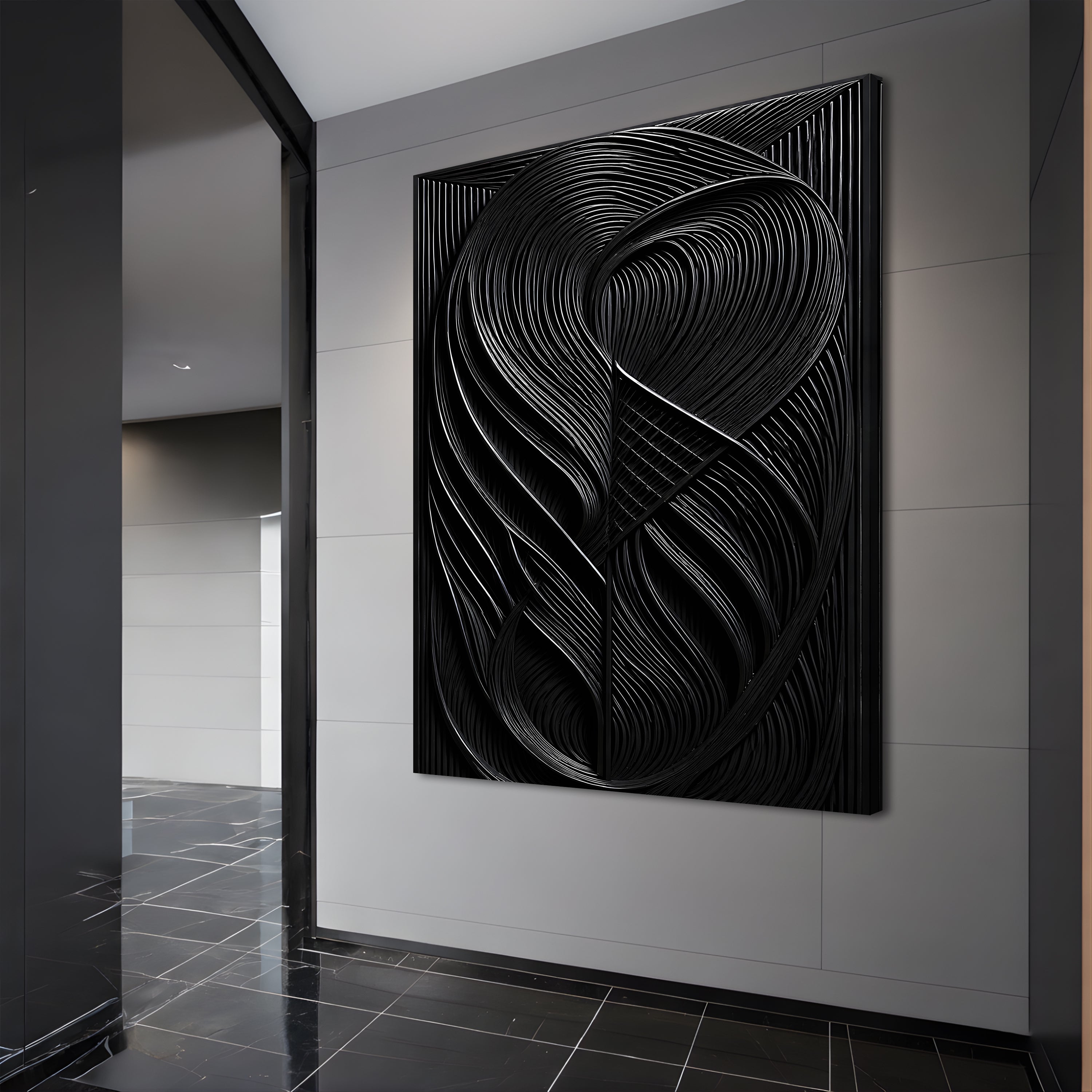 Modern Black Waves Wall Art Tailored Canvases