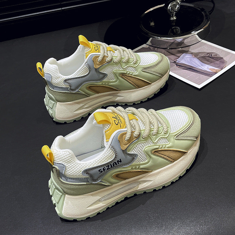 Luxury Sneakers Women Thick Bottom Round Toe Breathing Chunky Platform Sneakers Fashion Breathable Lightweight Comfortable Sneakers Non-Slip Girl Tennis Running Walking Shoes Stevvex