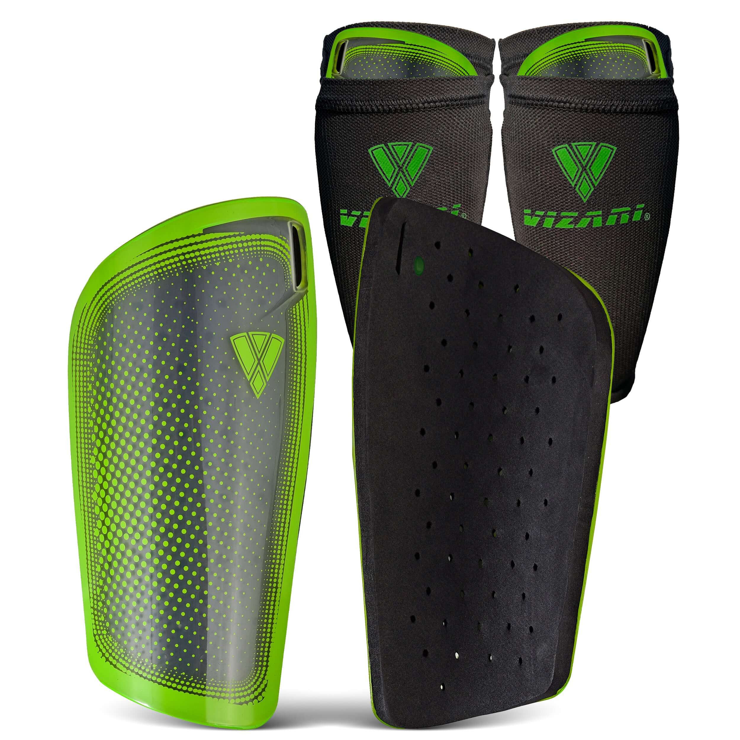 Atletico Soccer Shin Guard with Compression Pocket Sleeve - Green/Grey Vizari Sports