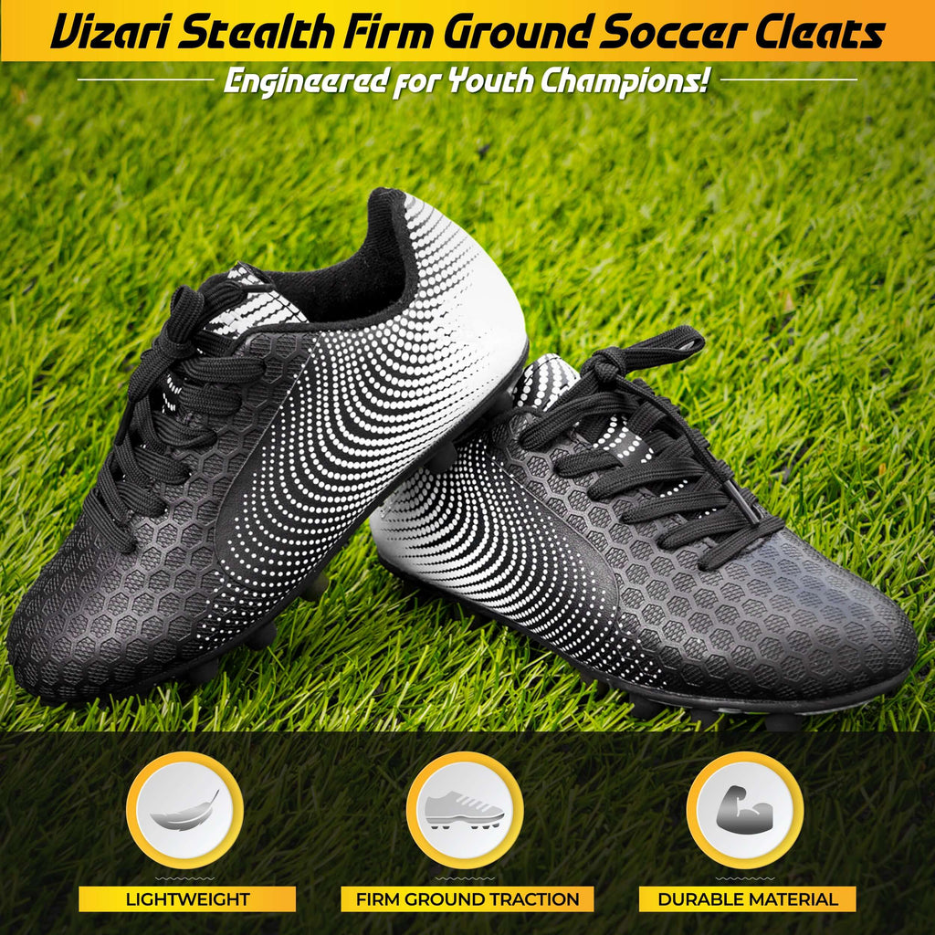 Vizari Youth Stealth Firm Ground Soccer Shoes – Black/White Vizari Sports