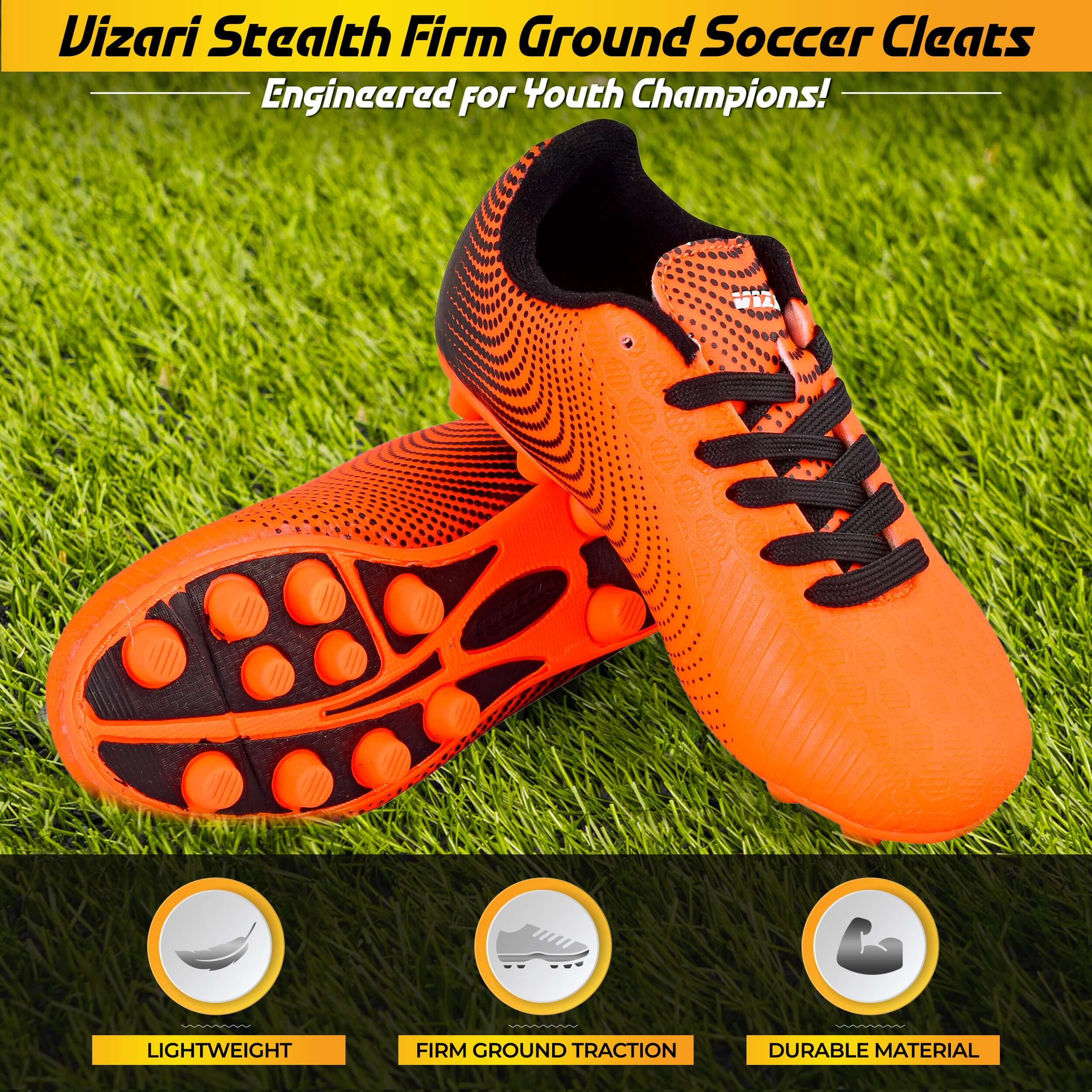 Stealth Firm Ground Soccer Shoes -Orange/Black Vizari Sports