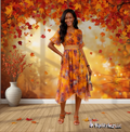 New Vibrant Orange Modern Style Ladies Autumn dress for women