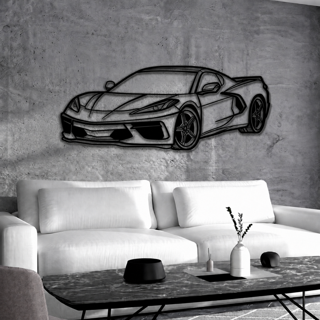 Corvette C8 Perspective Metal Car Wall Art - MT1125 Modello Turbo