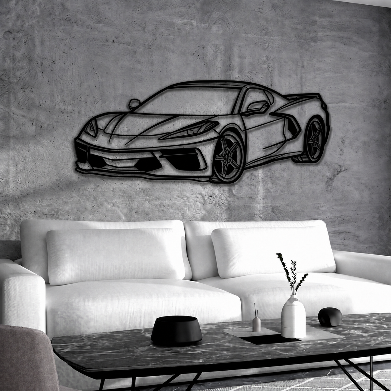 Corvette C8 Perspective Metal Car Wall Art - MT1125 Modello Turbo