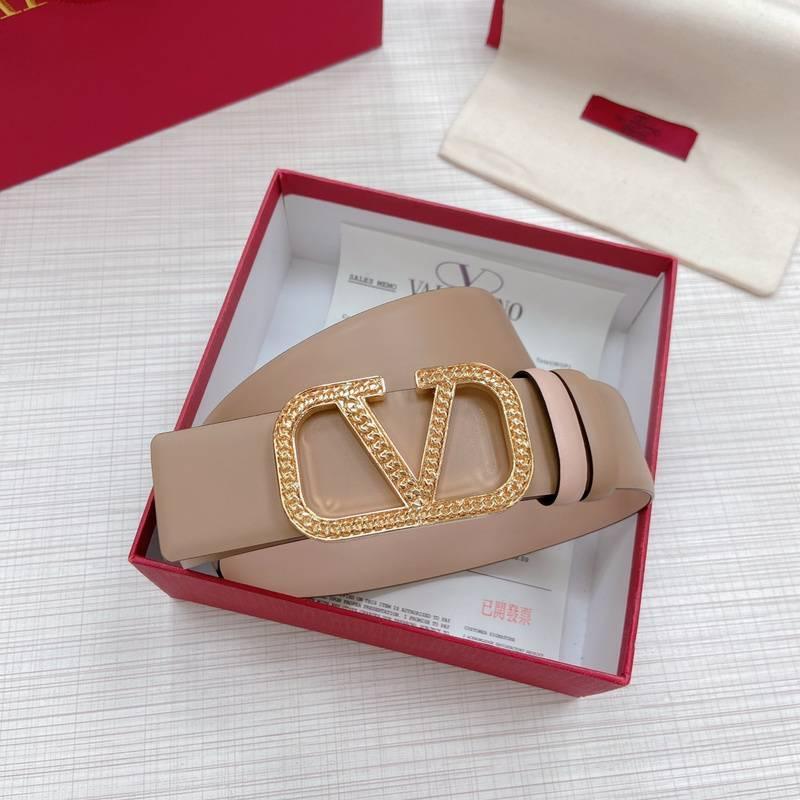 Valentino V logo Hammered Buckle Reversible Wide Signature Belt 'Light Brown/Beige' Banlieue91