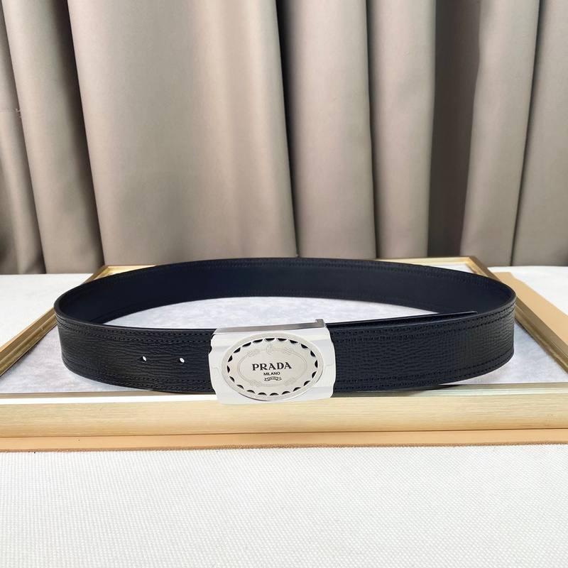 Prada Leather Belt Brushed Silver Buckle 'Black' Banlieue91