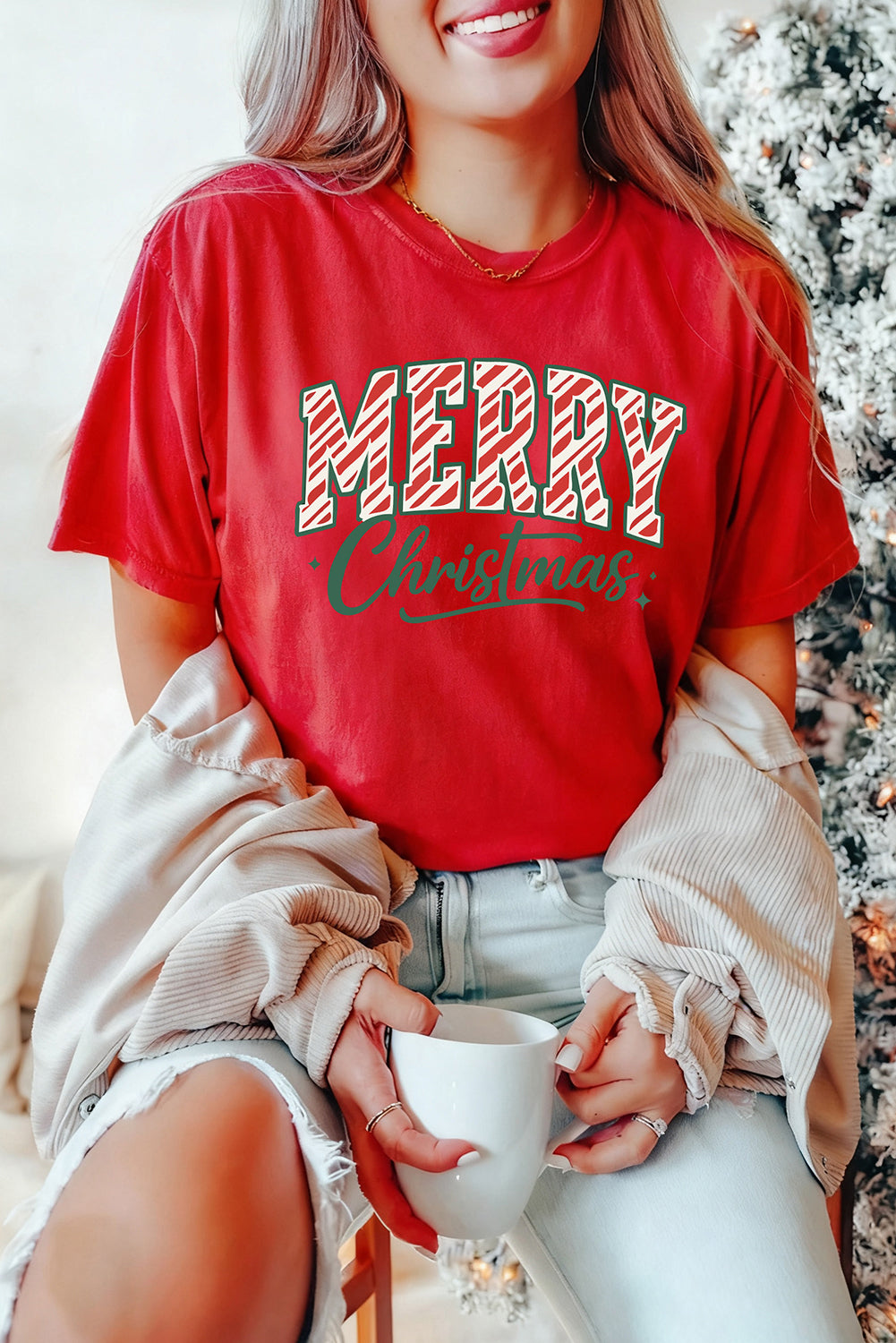 Red Merry Christmas Womens Graphic Tee