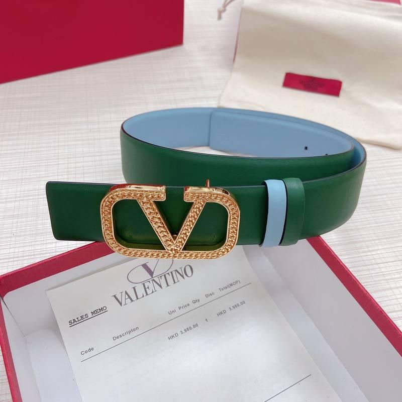 Valentino V logo Hammered Buckle Reversible Wide Signature Belt 'Green/Sky Blue' Banlieue91