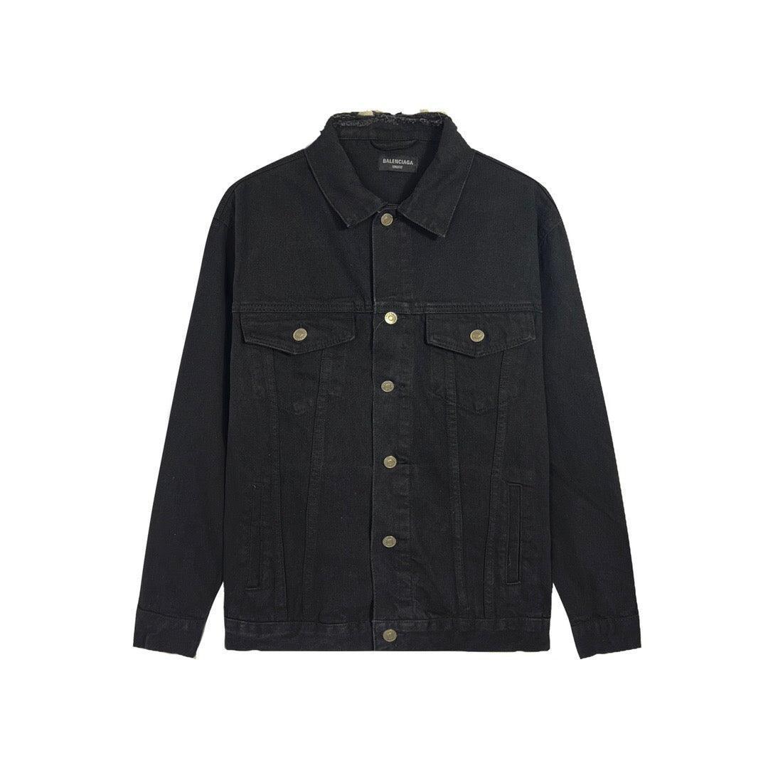 Balenciaga Black Embroidered Political Logo Denim Jacket Banlieue91