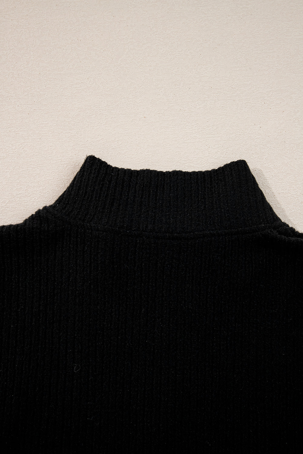 Black Ribbed Zip Neck Drop Shoulder Pullover Bodycon Skirt Set