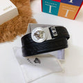 Versace Black Leather Vitello Belt Silver Medallion Buckle Banlieue91