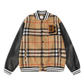 BURBERRY Brown Checked Wool-Blend and Full-Grain Leather Varsity Jacket Banlieue91