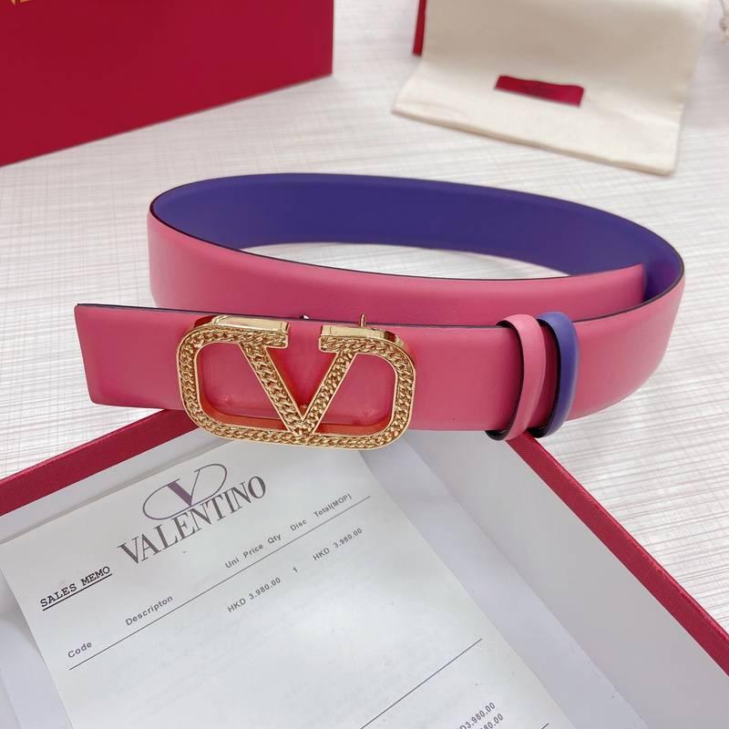 Valentino V logo Hammered Buckle Reversible Wide Signature Belt 'Pink/Purple' Banlieue91