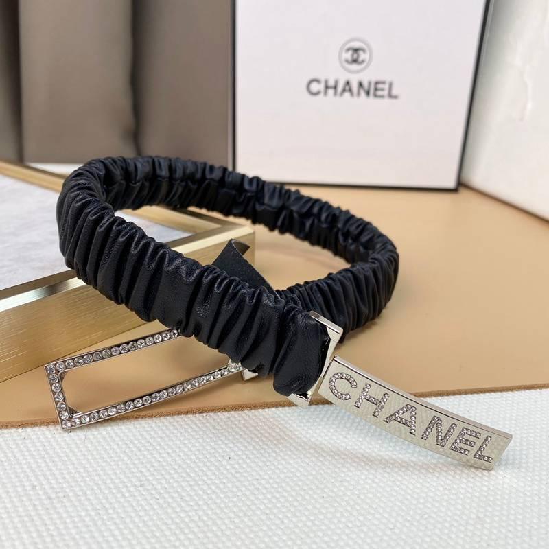 Chanel Logo Buckle Elastic Belt Leather with Metal and Crystals 'Black' Banlieue91