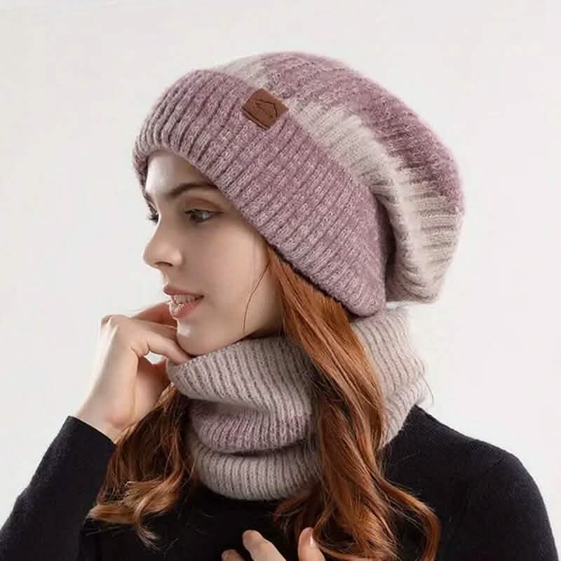 2-Pieces: Two-Tone Warm Knit Winter Hat DailySale
