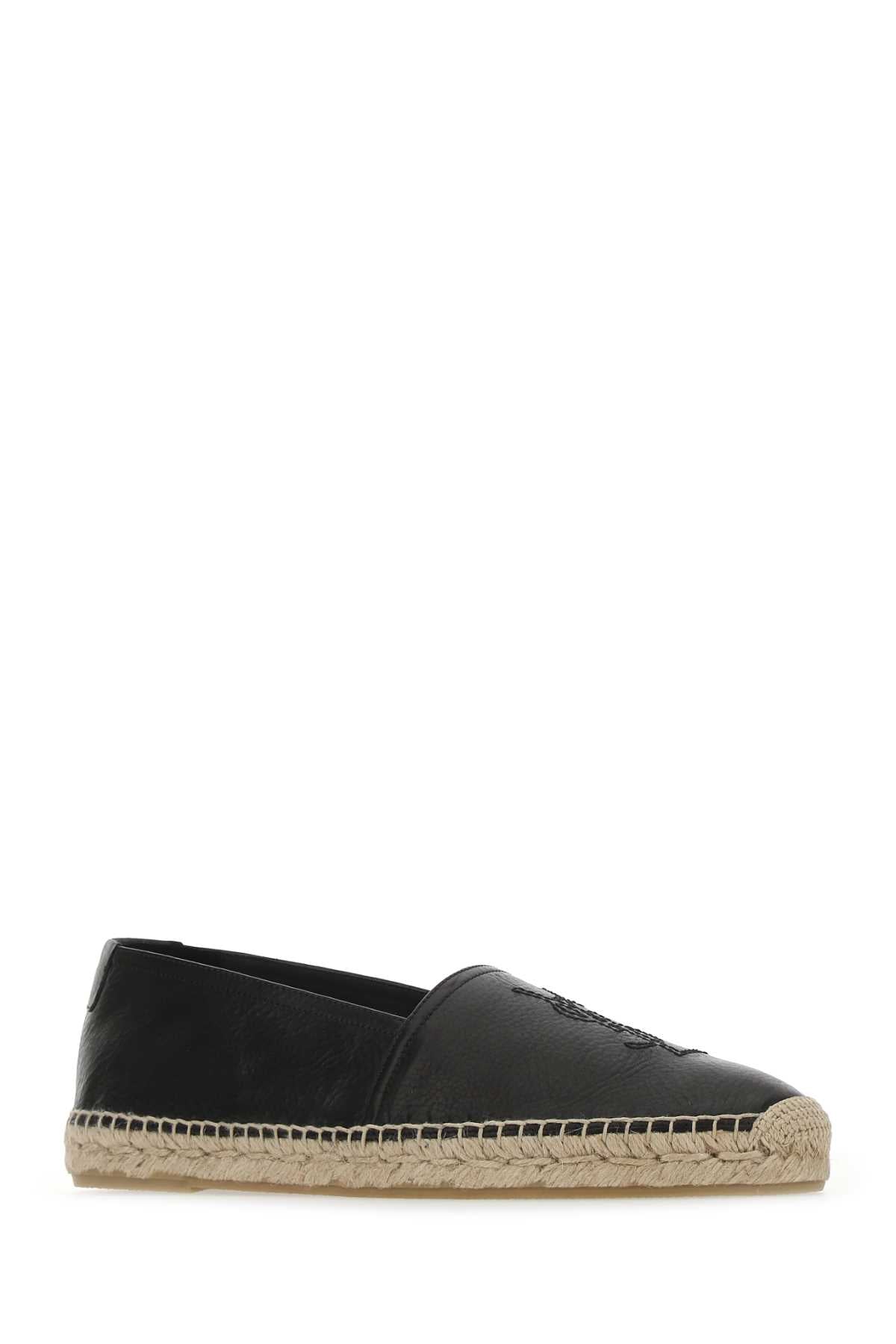 Saint Laurent Men Black Leather Monogram Espadrilles Luosophy