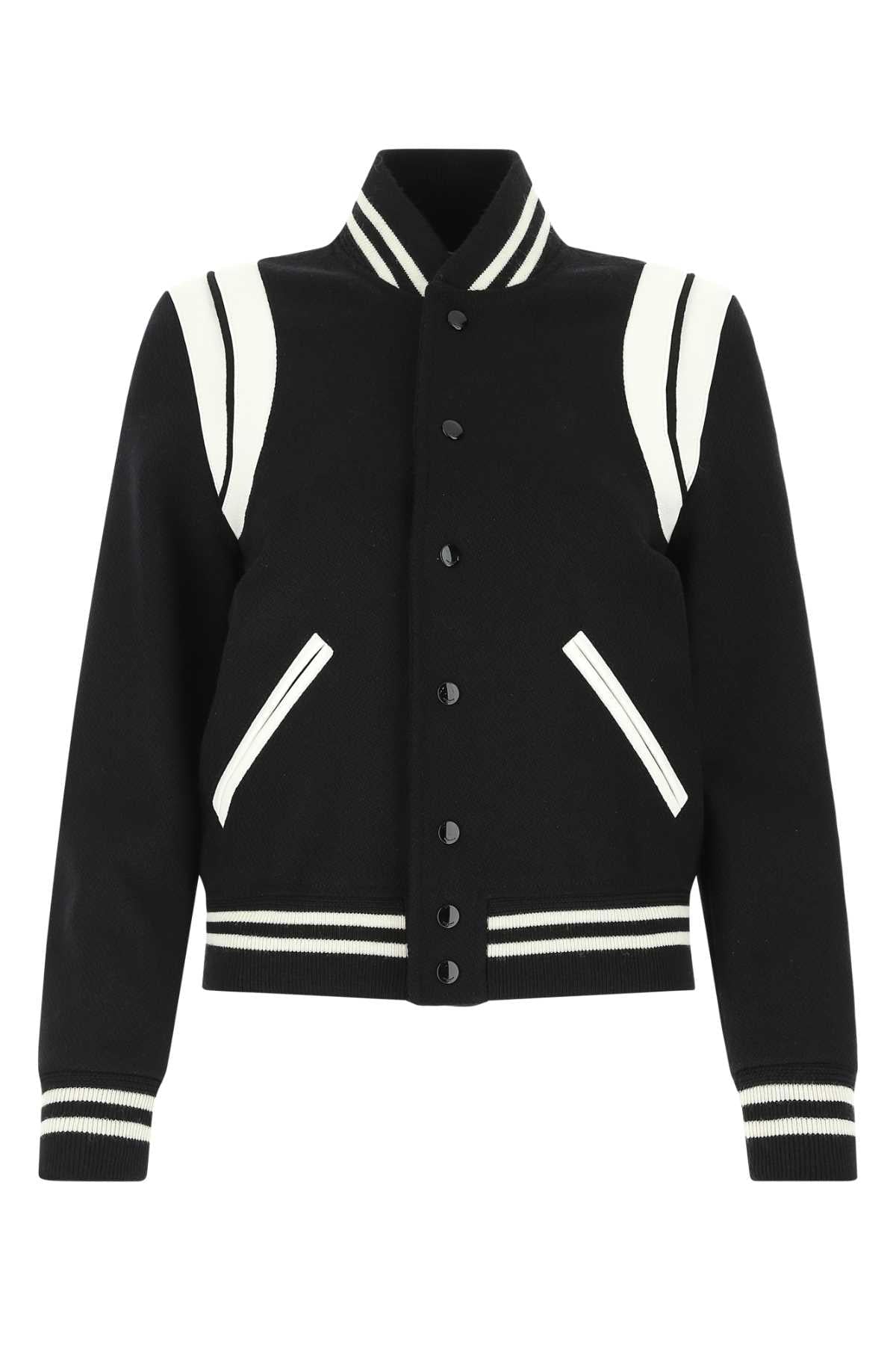 Saint Laurent Women Black Wool Blend Bomber Jacket Luosophy
