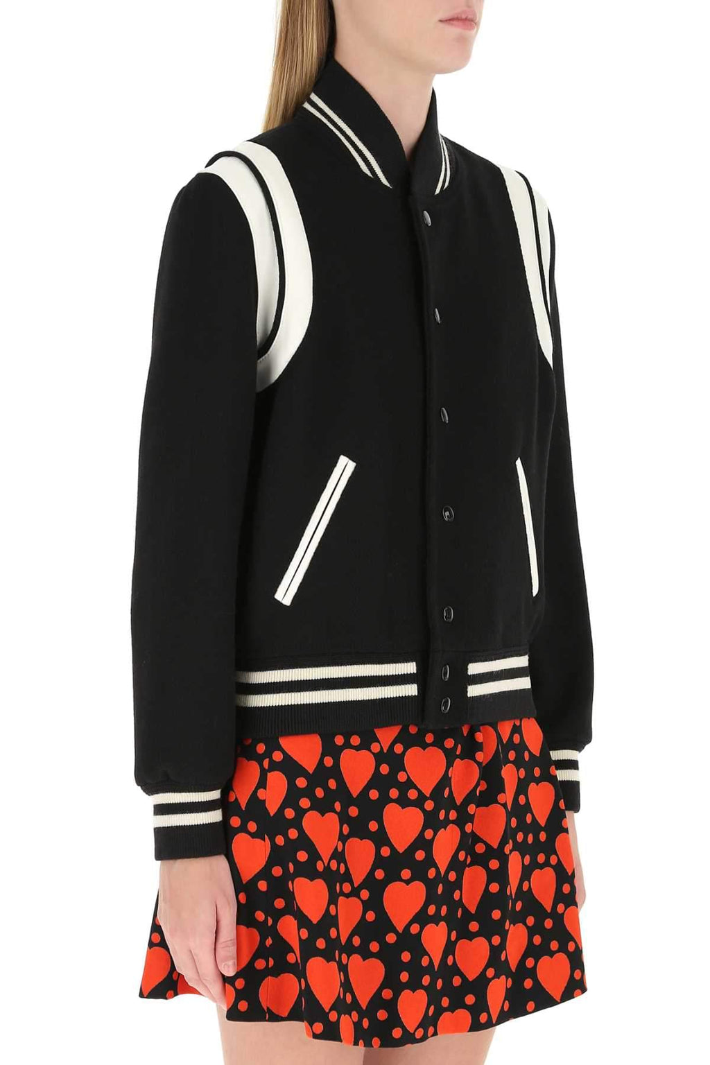 Saint Laurent Women Black Wool Blend Bomber Jacket Luosophy