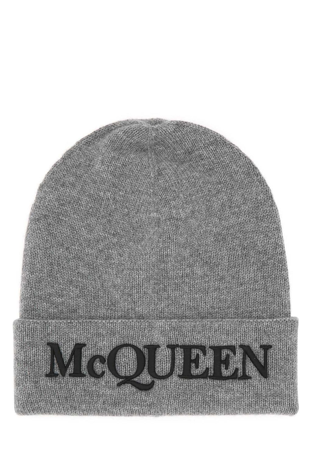 Alexander Mcqueen Men Grey Cashmere Beanie Hat Luosophy