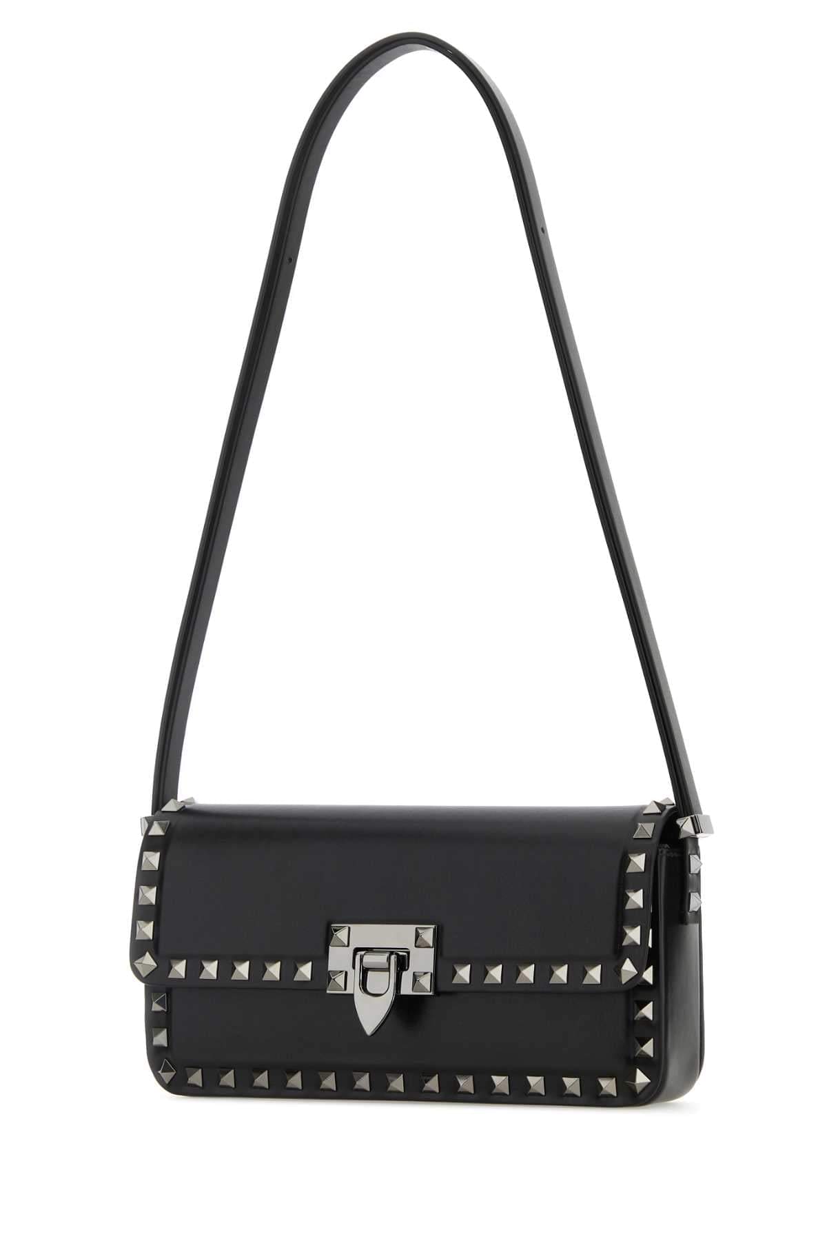 Valentino Garavani Women Black Leather Rockstud Shoulder Bag Luosophy