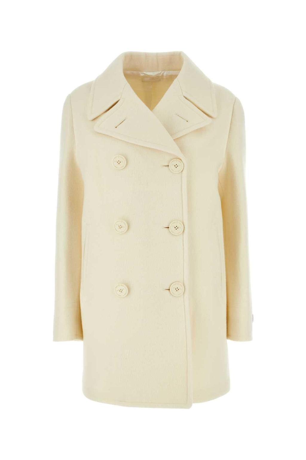 Prada Women Ivory Wool Blend Coat Luosophy