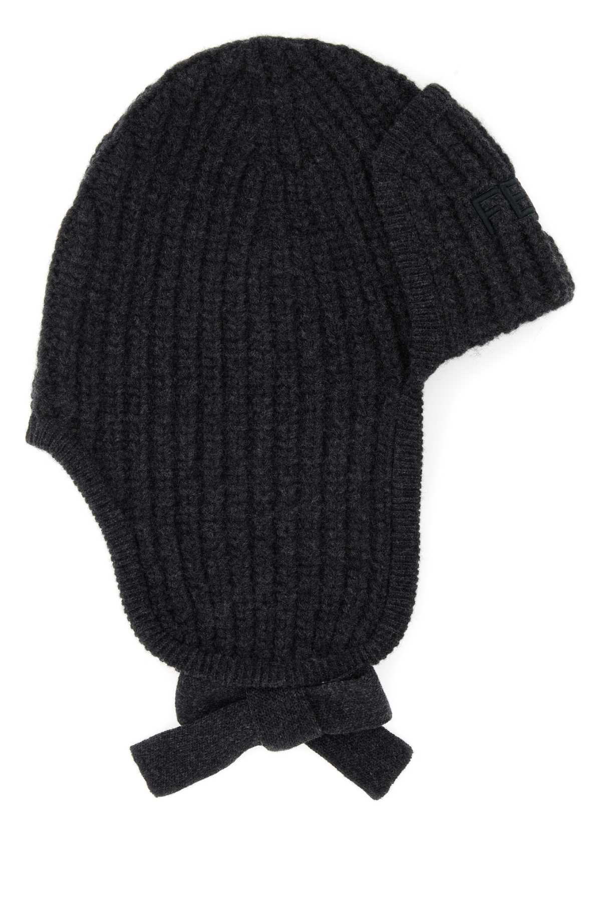 Fendi Men Melange Graphite Wool Beanie Hat Luosophy