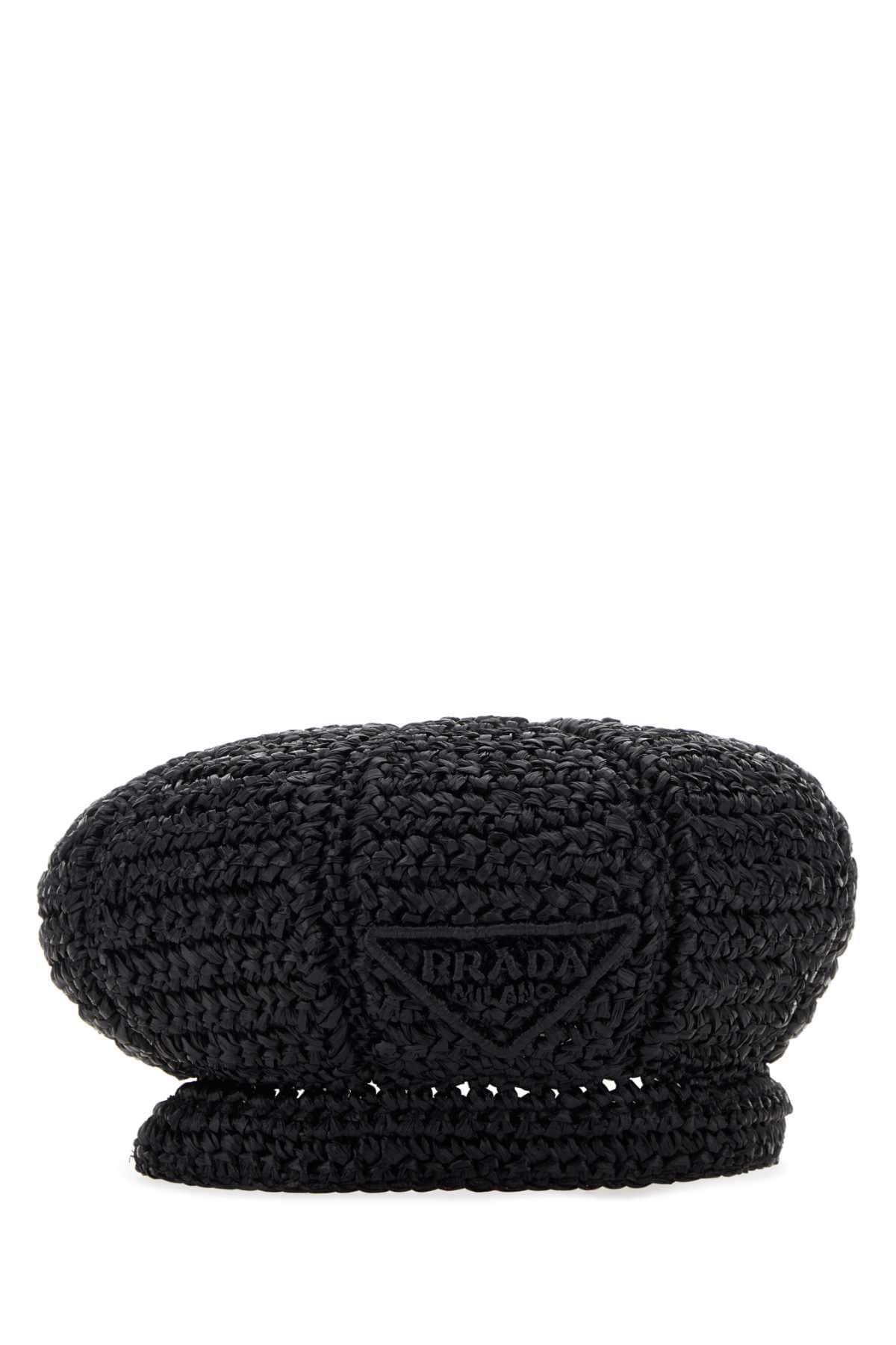 Prada Women Black Rafia Baker Boy Hat Luosophy
